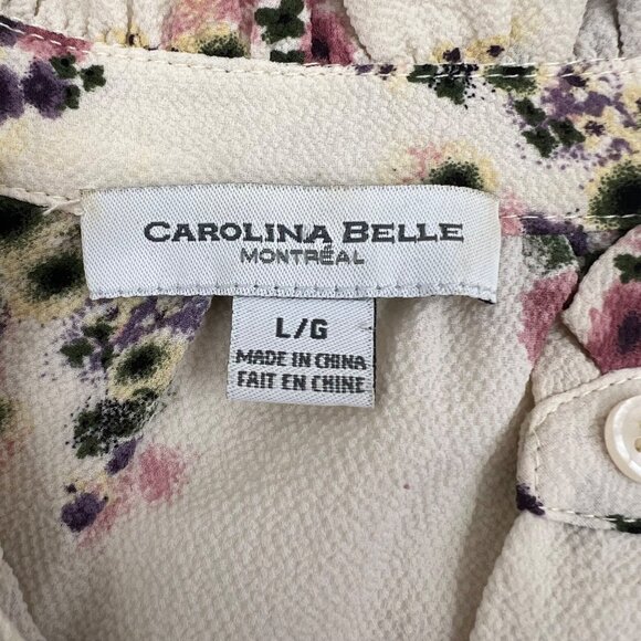 Carolina Belle Floral Long Sleeve Blouse L/G White Purple Pink Polyester - Picture 3 of 7